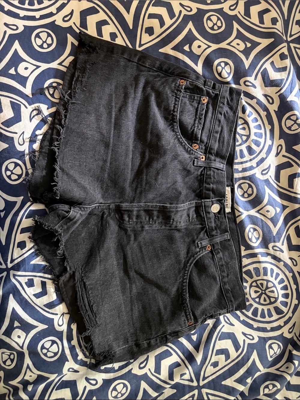 Agolde Black Frayed Hem Denim Shorts